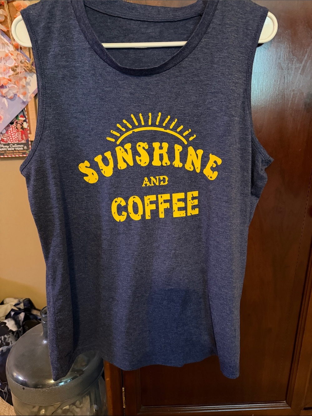 Sunshine and Coffee Graphic Muscle Tank - Navy & Yellow